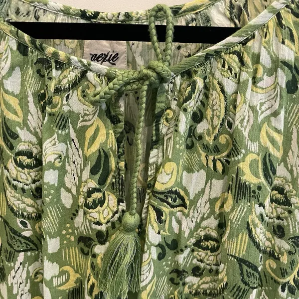 Aerie Smocked Waist Mini‎ Sundress Floral Kelly Green Womens M Boho Festival - Image 3