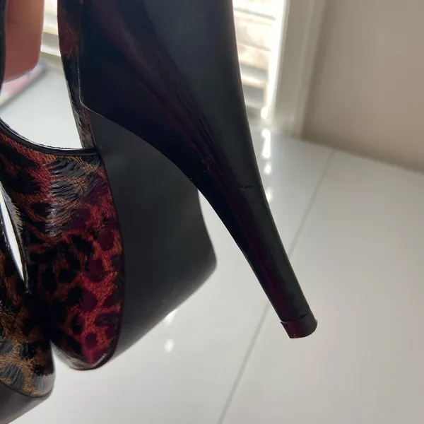 Steve Madden women’s Mevas glossy leopard‎ print bow sling back pumps heels 8.5 - Image 9