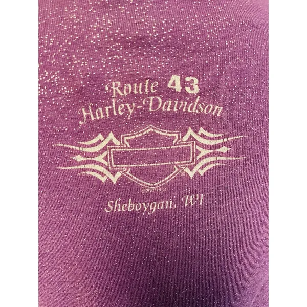 Vintage 90s Harley Davidson Cut-Off Glitter Crop Top Sheboygan WI Women's - Image 3