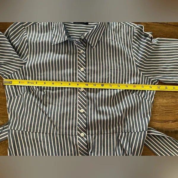 Tommy Hilfiger Women Blue Shirt Dress Pin Stripe 3/4 Sleeve Button Collar - Image 6