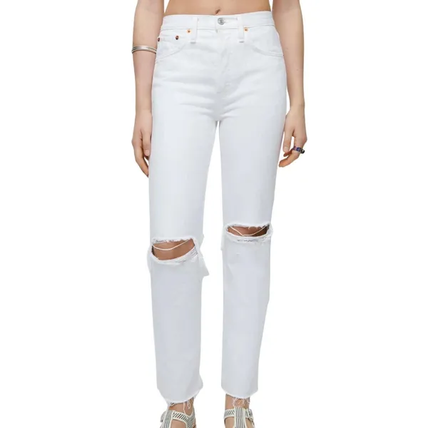 RE/DONE‎ 90s High Rise Ankle Crop Jeans White Destroy Distressed Size 23 - Image 8