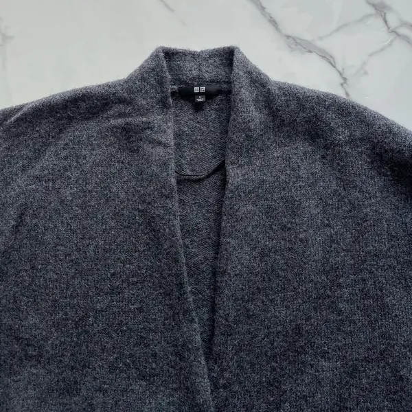 Uniqlo 100% Wool Knit Oversized Long Cardigan Charcoal Gray Sz Small Cabin Core - Image 6