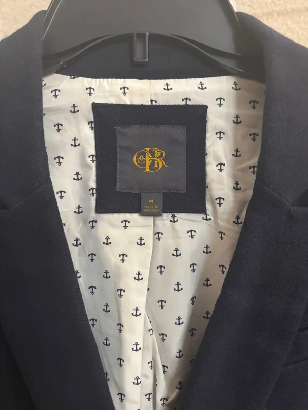 Classic Navy Blazer with Patterned Lining Blue Size M - Image 2