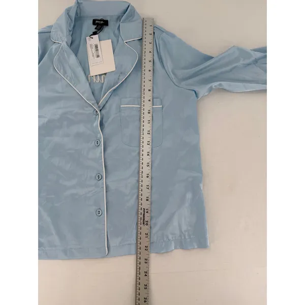 Nasty Gal Something Blue Bridal Pajama Set US 4 Baby Blue Feather Trim NWT - Image 11