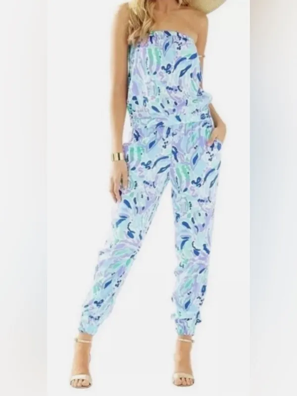 Lilly Pulitzer Emiko Strapless Jumpsuit Lillys Lilac Nice Ink Size Small *READ* - Image 4
