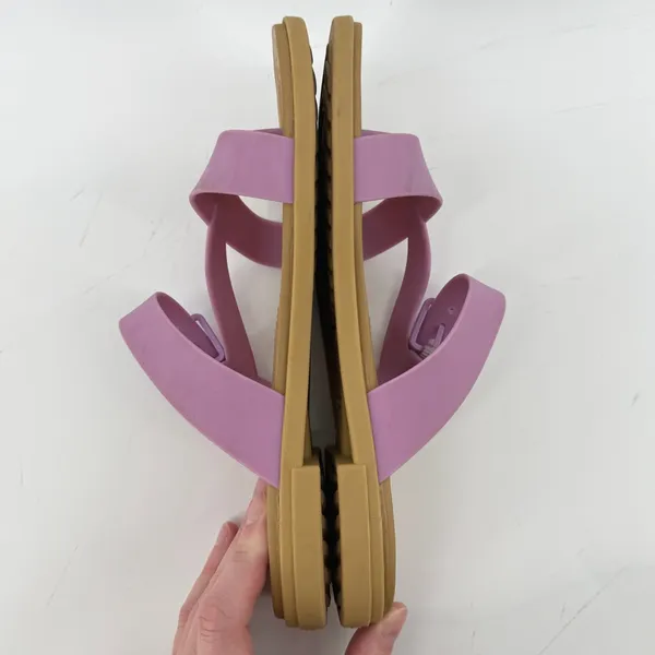 Crocs Tulum Toe Post Sandal Purple Tan Women 8 Slip On Buckle Casual Comfy - Image 5