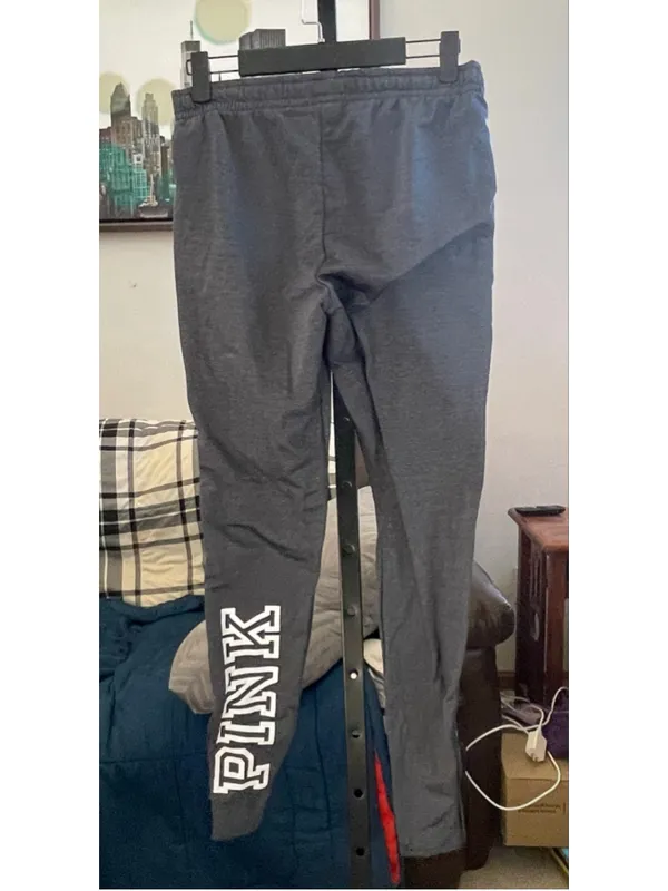 Women's PINK Victoria's Secret Gray & White Track Pants S - Image 2