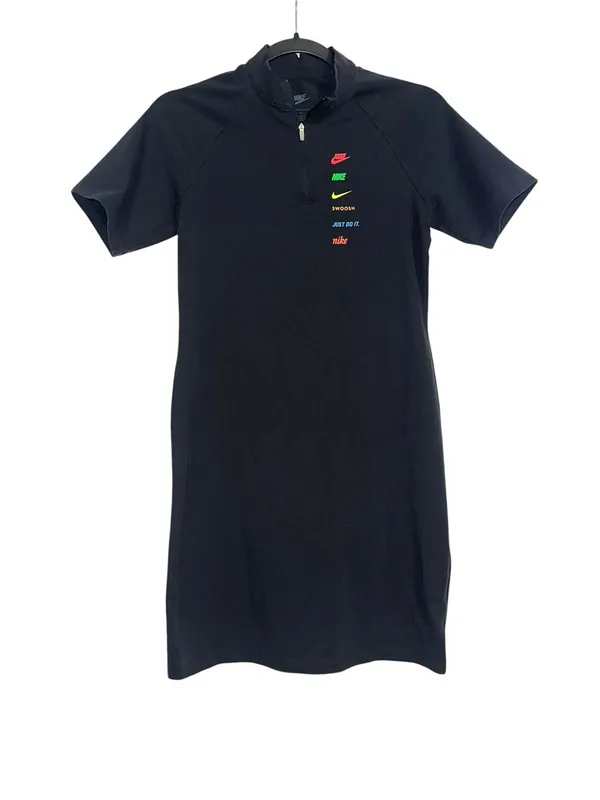 Nike Swoosh Black Logo High Neck Short Sleeve Mini Dress MEDIUM - Image 3