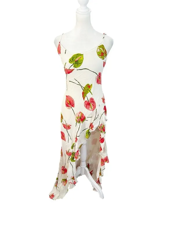 Reformation Winola Cali Floral High Low Ruffle Maxi Dress Ivory S - Image 3