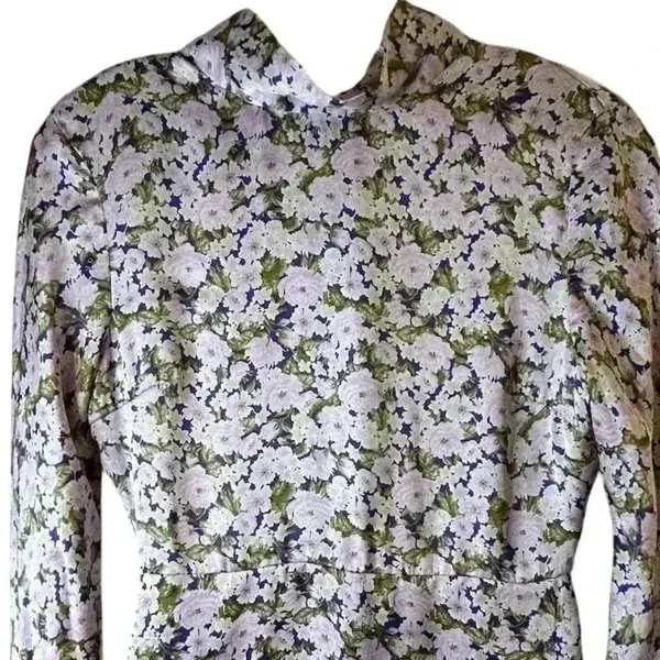 Zara Women's XS Floral Satin‎ Mini Dress Long Sleeve Multicolor Lilac Casual - Image 4
