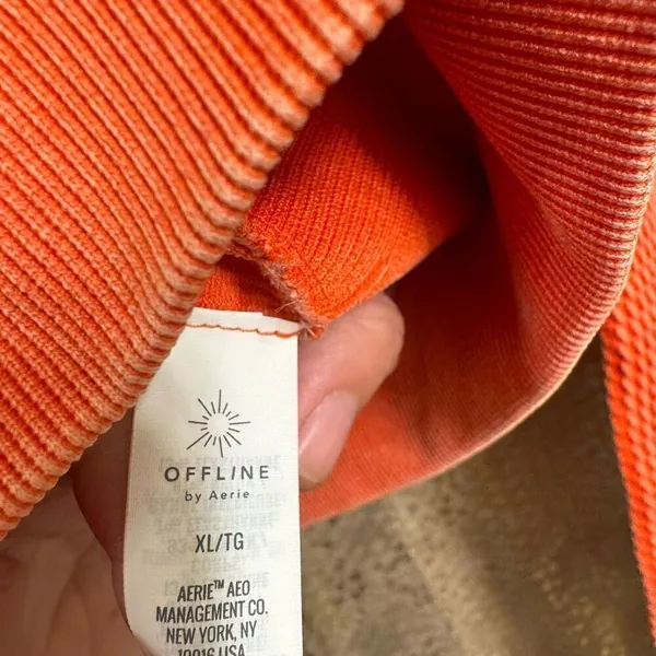 Aerie OFFLINE Orange Seamless Cable Knit Crewneck Cropped Long Sleeve XL - Image 5