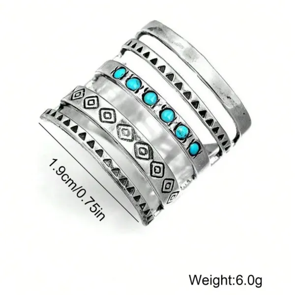 One piece Boho style ring with turquoise accents. Size: 7 - Image 3