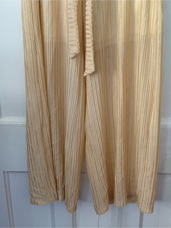 Wide-Leg Knit Palazzo Pants in Cream - Image 3
