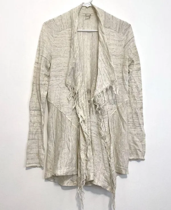 FREE PEOPLE FP Take a Bow Cardigan Oatmeal Cream Fringe Bow Detail Boho Sweater - Image 2