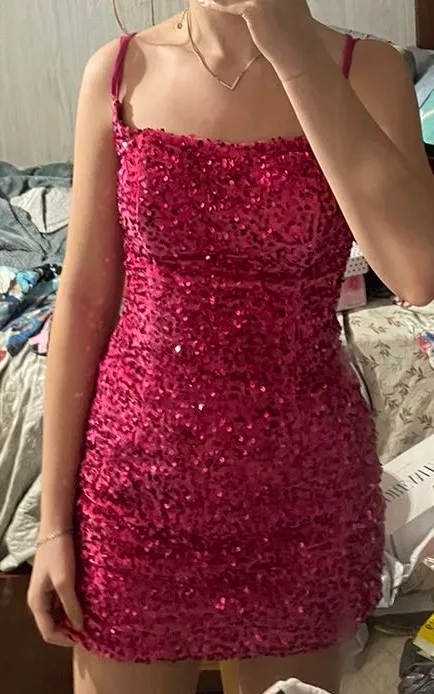 Hot Pink Short Homecoming Dress - Image 5