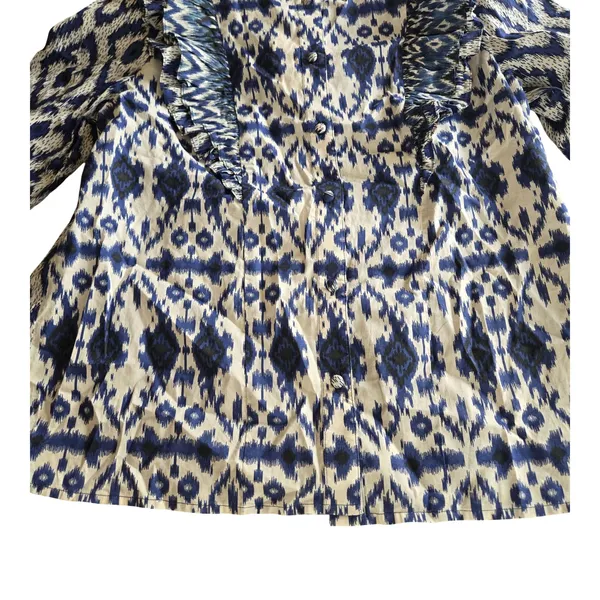 Sezane Boby Ruffle Blouse in Ikat Blue Size: 36 NEW - Image 5