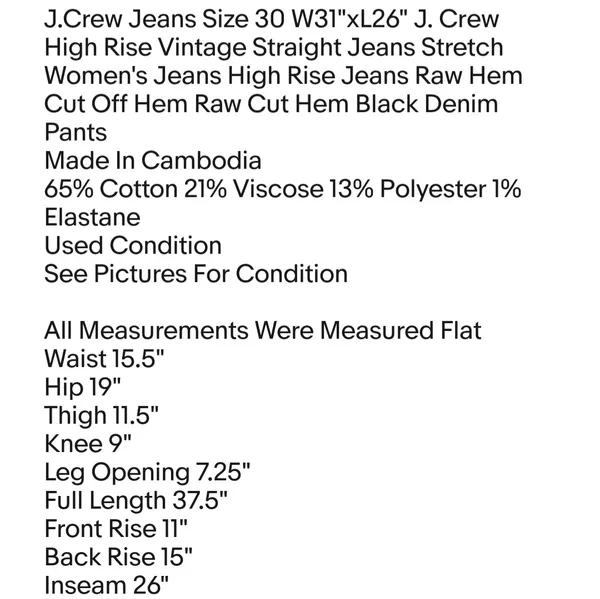 J.Crew Jeans Size 30 W31"xL26" J. Crew High Rise Vintage Straight Jeans Stretch Women's Jeans - Image 2