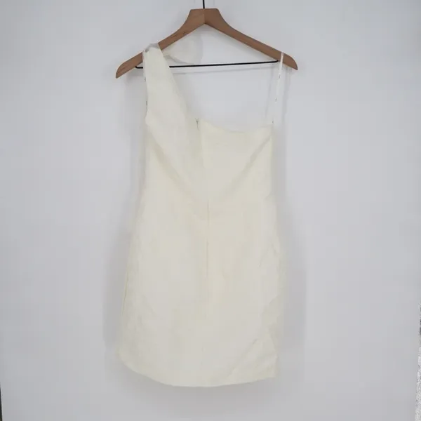 Lulus Unique Perfection Mini Dress Womens M White Floral Jacquard One-Shoulder - Image 9