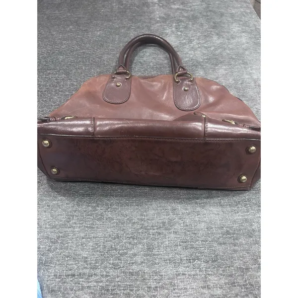 Banana Republic Brown Leather Bowling Satchel Bag Brass Buckles Y2K Slouchy - Image 3