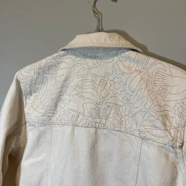Marine Layer Women's Cream Denim Jean Jacket Embroidered Shoulder White Medium - Image 10