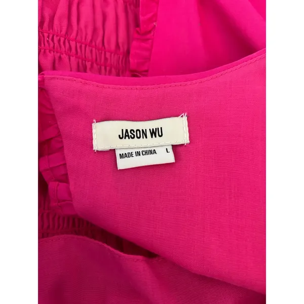 Jason Wu Smocked Eyelet Open Back Midi Dress‎ Large Hot Pink - Image 5