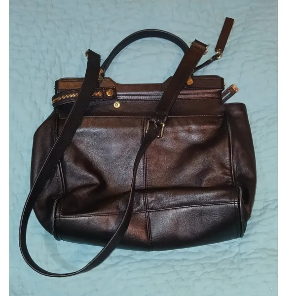 Vince Camuto Black Leather Snakeskin Embossed Satchel Crossbody Bag - Image 5