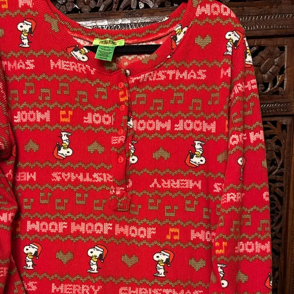 Peanuts Snoopy Christmas one-piece pajama or onesie red size XL. - Image 2