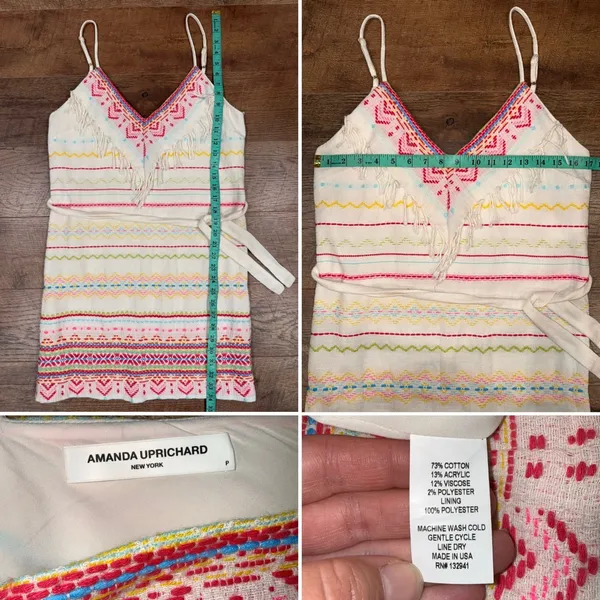 Amanda Uprichard White Fringe Knit Dress with Pink & Multicolor Embroidery - Image 11