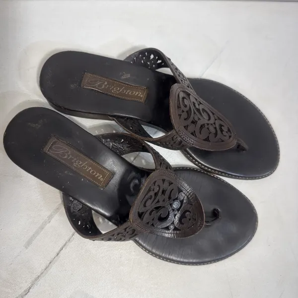 Vintage Y2K Brighton Cedar Leather Heart Flip Flop Sandals Shoes Brazil Sz 6.5 - Image 2