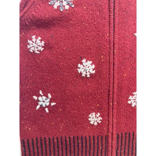 Hannah‎ Womens Large Red Wool Blend Snowflake Full Zip Sweater Vest Mock Neck - Image 5