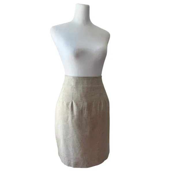 Vintage ‘90s LA City Paris Beige Linen Blend Knee Length Pencil Skirt - Image 6