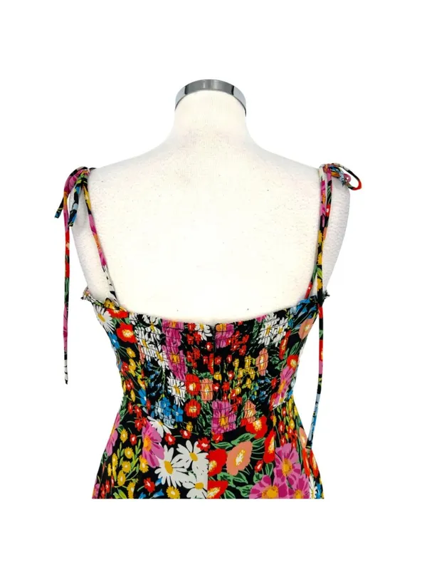Sugarlips Lupita Floral Tie Strap Ruffle Mini Dress Black Multicolor Size Medium - Image 6