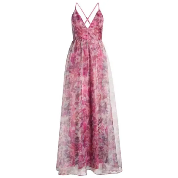 💕LULUS💕 Bloom Wildly Magenta Floral Organza Maxi Dress ~ Floral Print M NWT - Image 12