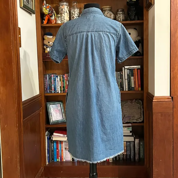 Madewell Chambray Frayed Hem Button Down Shirt Dress - Image 5