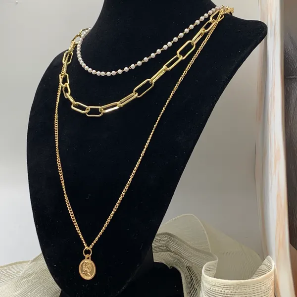 Pearl Paper Clip Multi Layered Necklace - Image 5