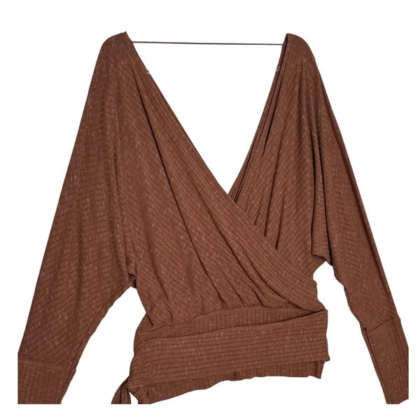 Free People East Coast Wrap Top Moroccan Spice Ribbed Knit Tie Waist NWT L - Image 3