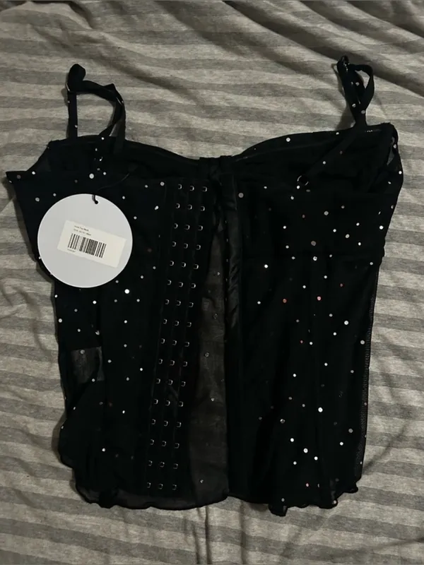 Princess Polly Black Sheer Sparkle Cami Top - Image 2