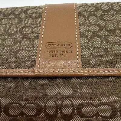 Coach Brown Signature C Canvas Leather Trifold Wallet - Image 2