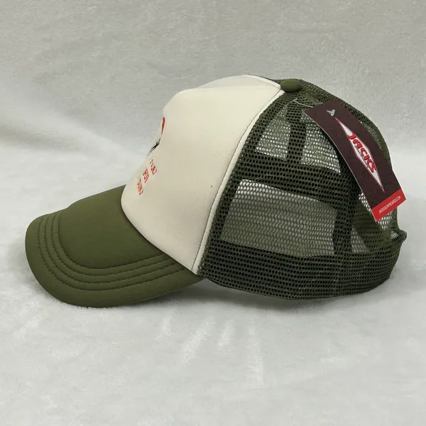 Jacks Surfboards Pray For Surf Embroidered Olive Green White Surfer Trucker Mesh SnapBack Hat Cap - Image 3