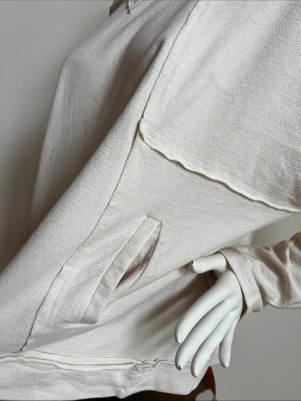 new in Relaxed Hooded Pullover Sweatshirt in Light Cream with pockets - Image 3