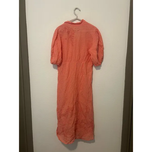 Johnny Was Size Medium Midi Dress Orla Puff Sleeve Embroidered Orange Preppy - Image 10