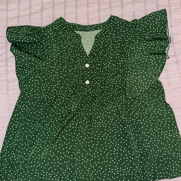 Green Ruffle Sleeve Polka Dot Blouse – Size L - Image 3