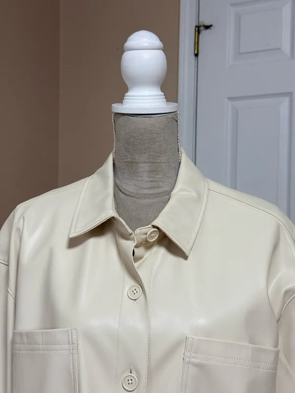American Eagle oversized ivory color Faux Leather Shacket Size Large - Image 2