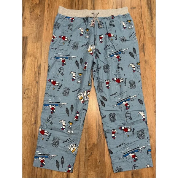 L.L.Bean Ski Snow Print Pajama Lounge Pants XL Blue 100% Cotton‎ Sleepwear NWOT - Image 3