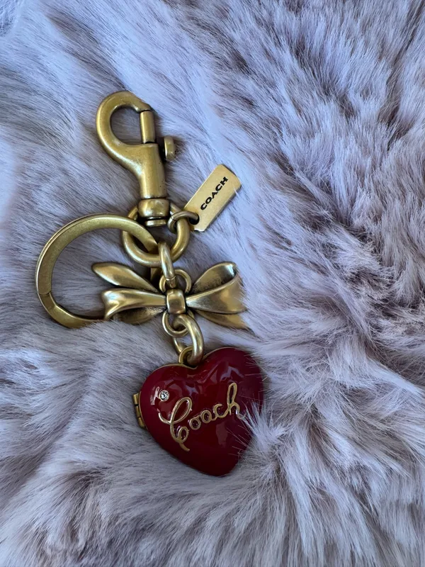 Coach Bow Heart Locket Bag Charm Keychain Key Fob CZ276 Brass / Ruby Red - Image 4