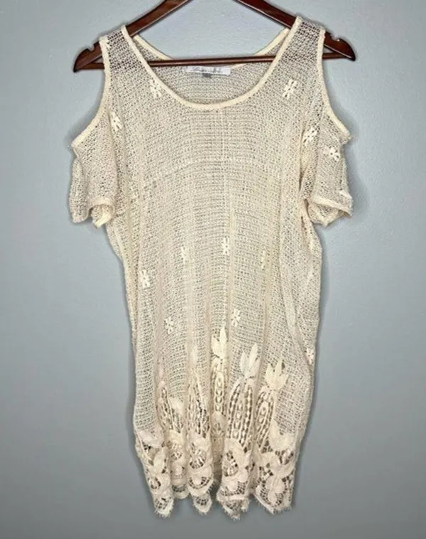 LOVERS + FRIENDS WEEKEND TUNIC cream natural cold shoulder unlined size large - Image 3