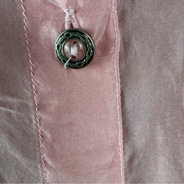 Vintage 100% Silk Blouse Button Down‎ Light Pink Sz Medium 90's Shoulder Pads - Image 12