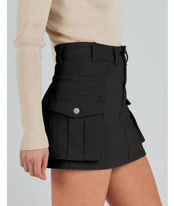 NEW Cargo Skirt Button Pocket Y2k Trendy Denim Mini Skirt L - Image 6