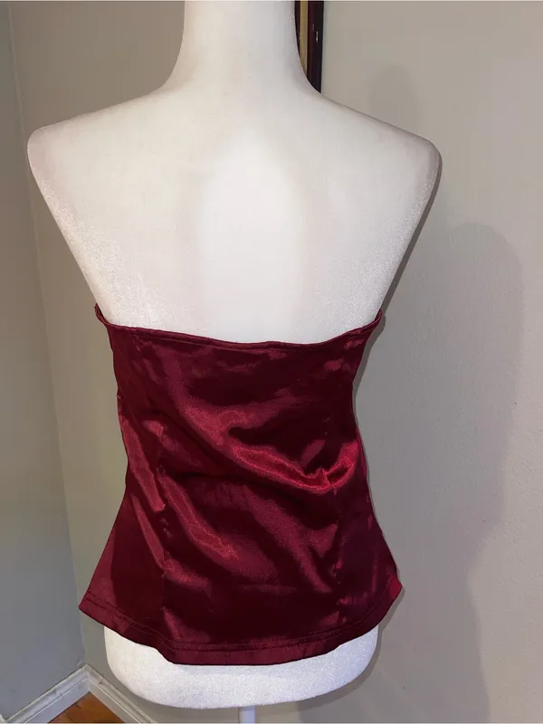 Angie Strapless Satin Corset Top in Burgundy - Image 4