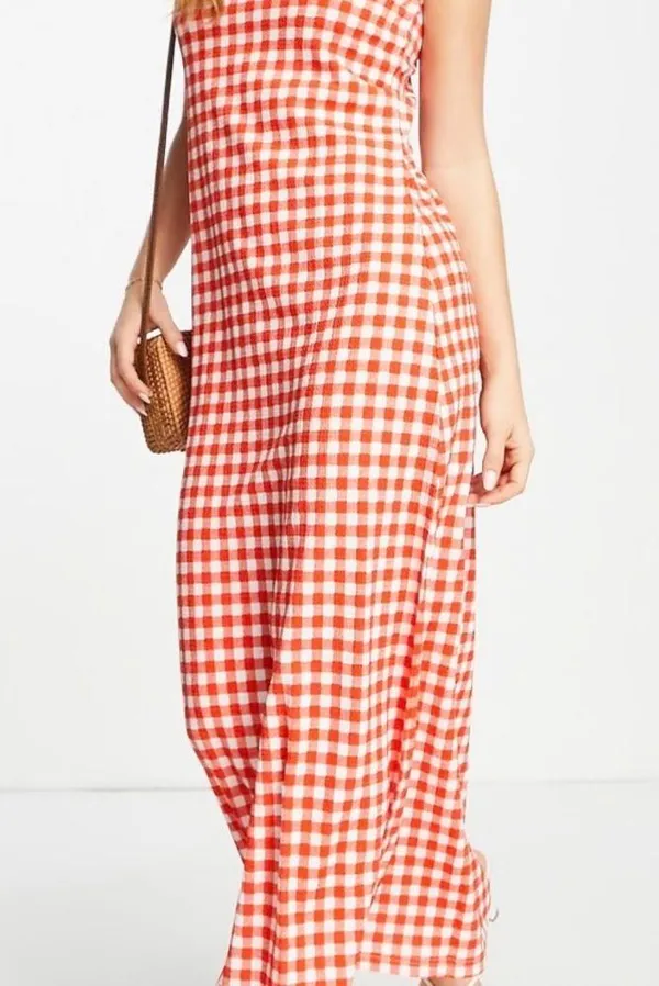 WAYF Midi Lined dress red and white gingham pattern contemporary Size small - Image 2